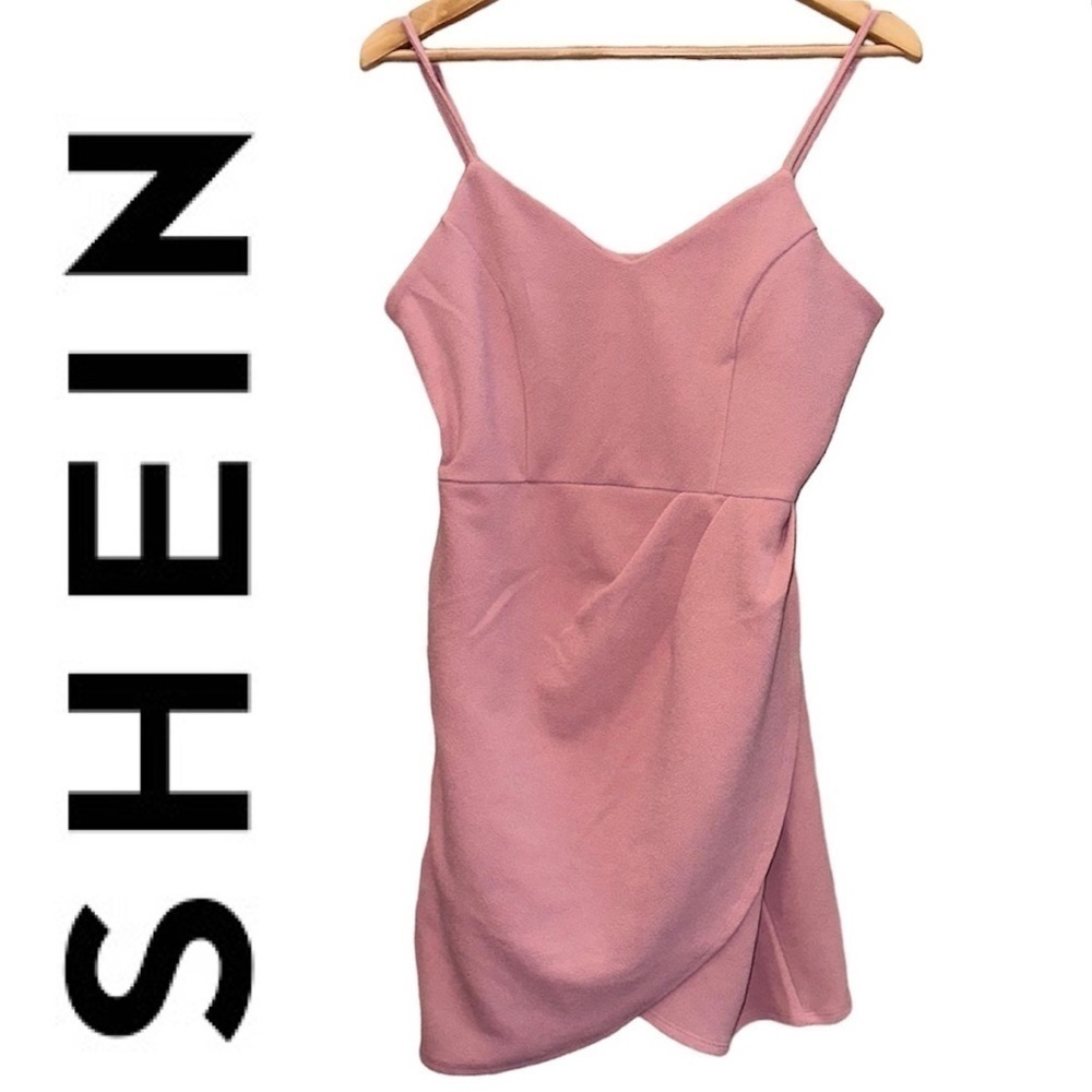 SHEIN Dusty Rose Strap Mini Dress Pink Stretch Textured Women’s Junior’s 8/10